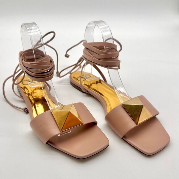 Valentino Garavani One Stud Gladiator Ankle Tie Wrap Flat Sandals Poudre EU 39.5 - Picture 12 of 12